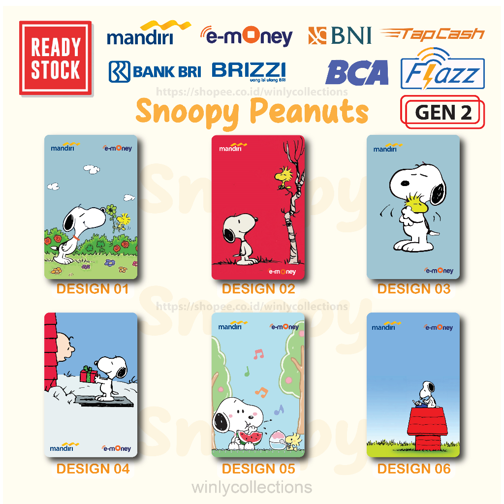 KARTU EMONEY SNOOPY PEANUTS CUTE ANIME FLAZZ BCA GEN 2 MANDIRI TAPCASH BNI BRI BRIZZI - 1 SISI