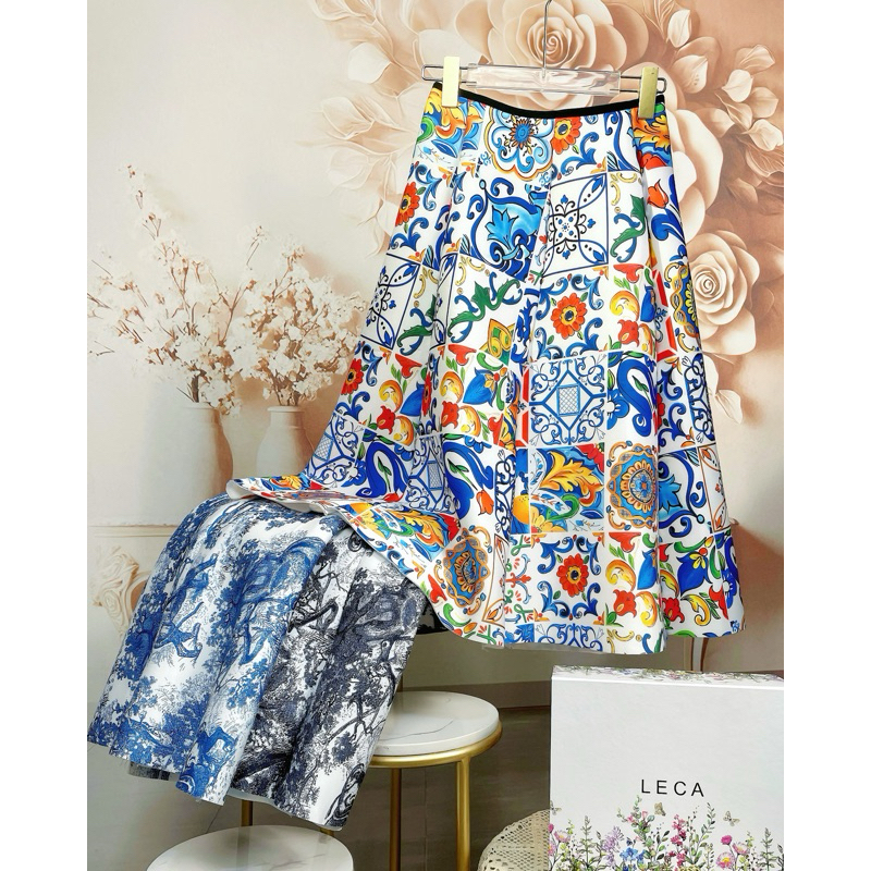 [BW107] - Bawahan Rok Midi Scuba Perempuan Import Motif Full Print