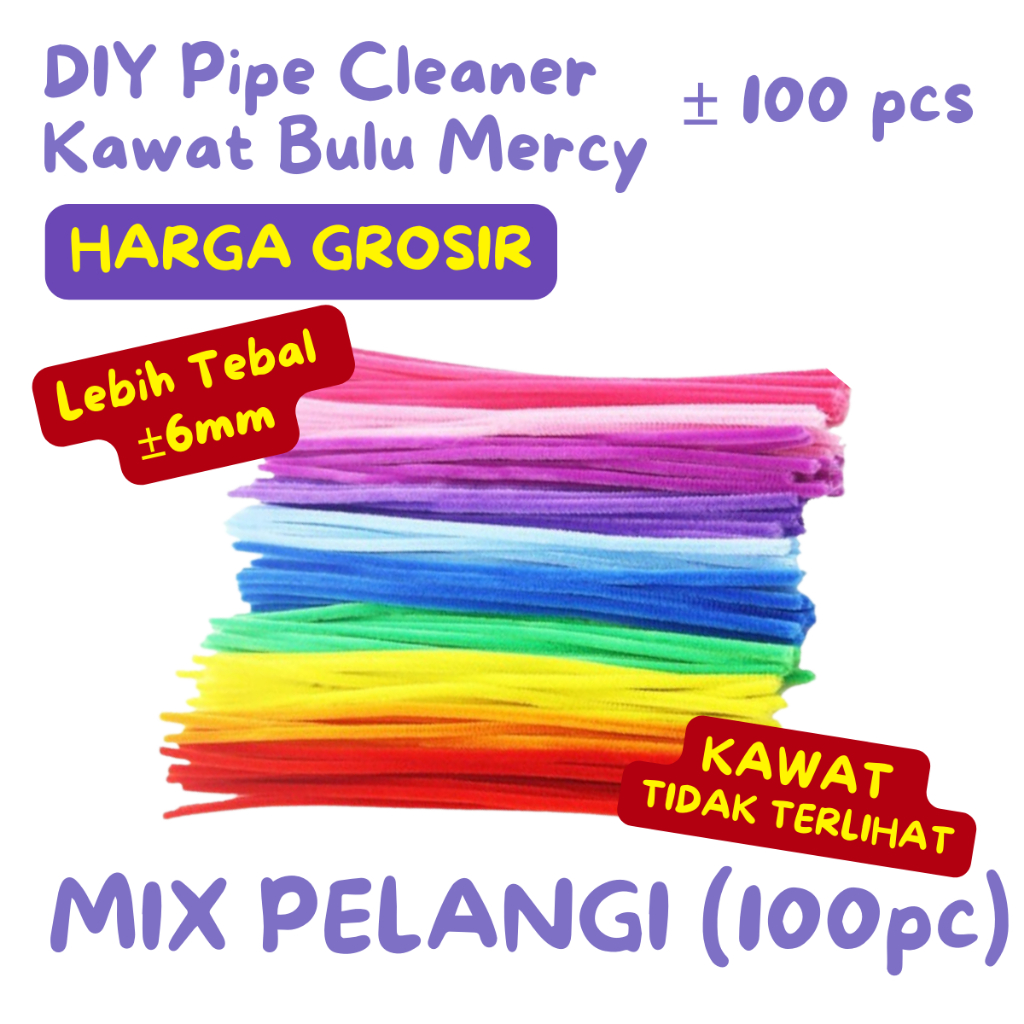 RJ9 [GROSIR] KAWAT BULU WARNA 100Pcs 6mm/8mm Hijau Tua Orange Coklat Bunga Kawat Bulu Pipe Cleaner