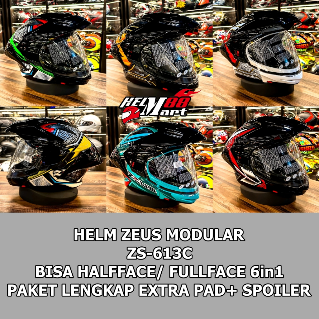 Helm Zeus 613C (Paket Ganteng) FREE BALACLAVA - Modular Helmet Zeus ZS-613C ZS613C 613 Open Chin
