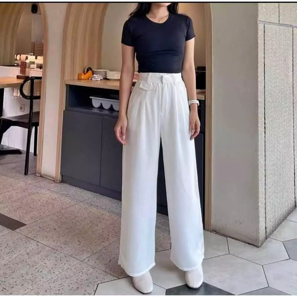 ORO PANTS - Loose Pants Trouser Wanita - Celana Anti Kusut - Celana Kulot Wanita Warna putih