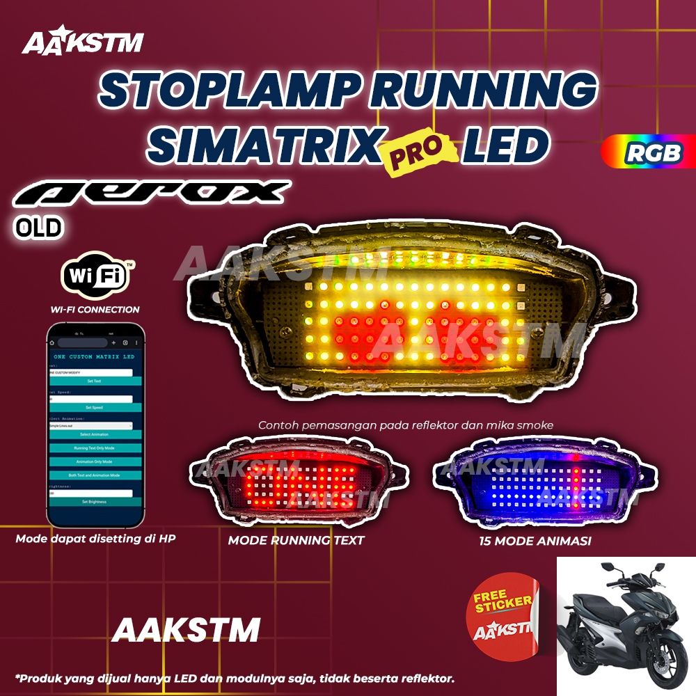 Stoplamp Running Text Animasi Aerox Old Simatrix Pro RGB Lampu LED Rem Modifikasi Motor Aa Kastem