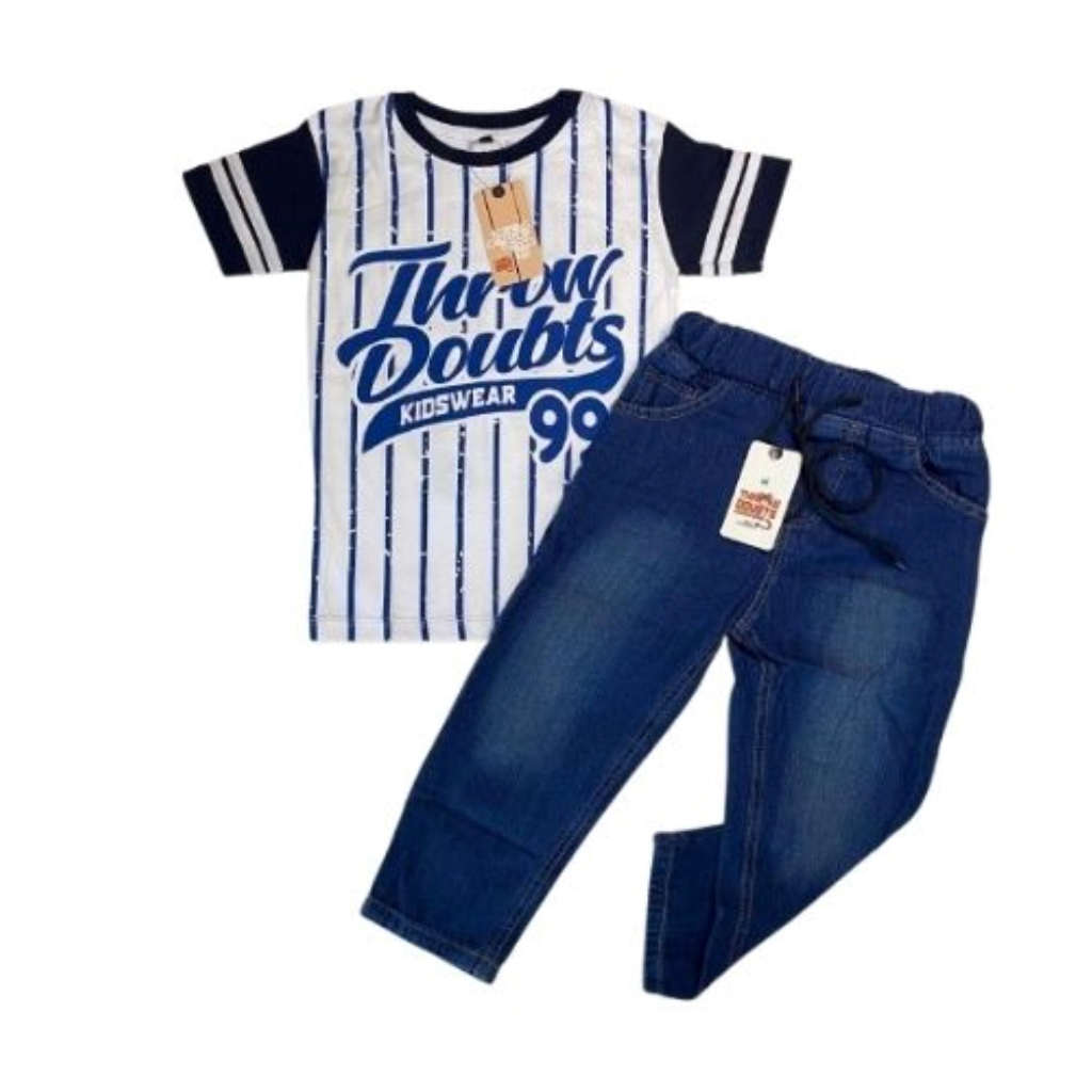 Baju Kaos BaseBall Setelan Celana Jeans Panjang Anak Laki-Laki Untuk Usia 4-12 Tahun