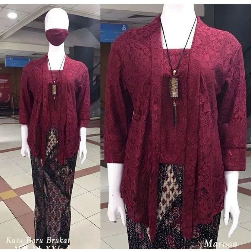 Setelan Kebaya Kutubaru Modern Atasan Kebaya Brokat Lengan 7/8  Baju Kondangan Kekinian Simpel Elega
