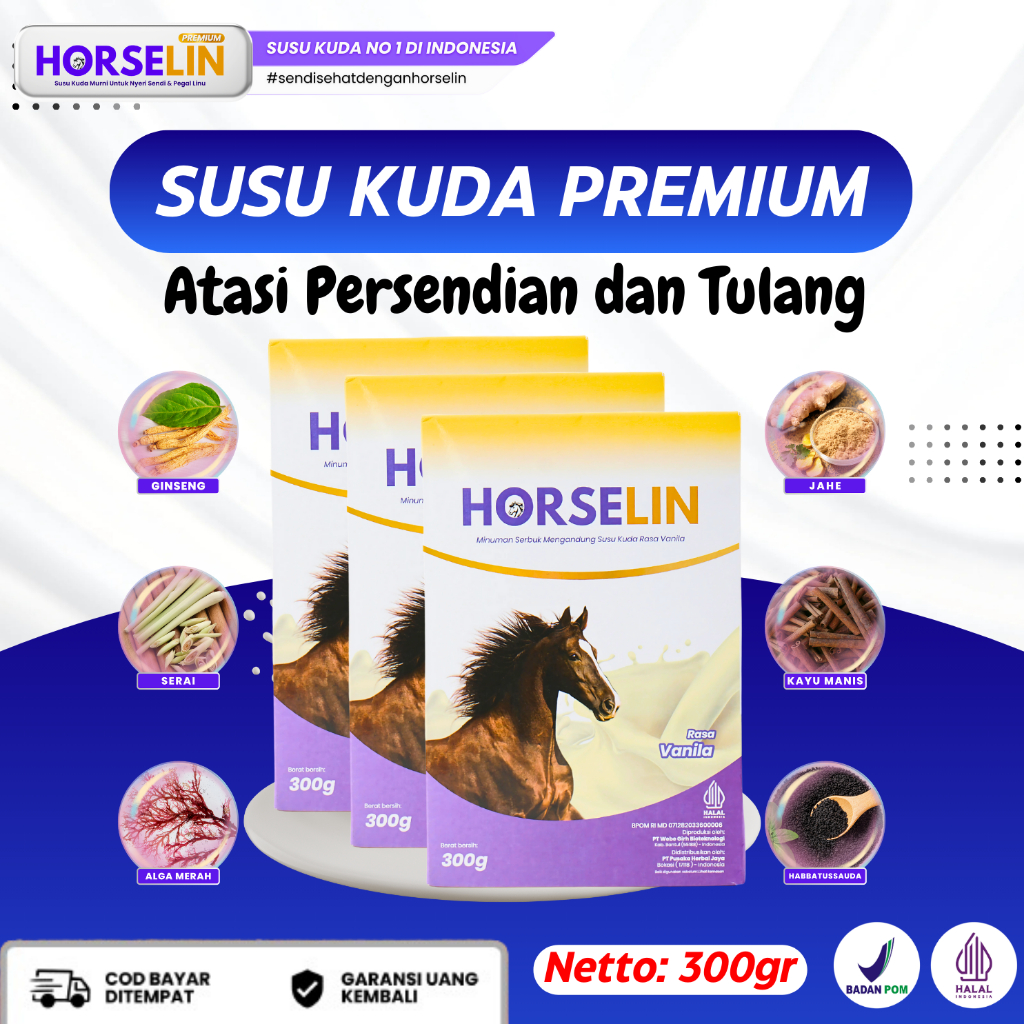 

Paket 3 Box Horselin Susu Kuda Liar Premium Asli Sumbawa Atasi Persendian Tulang Otot Original 300GR