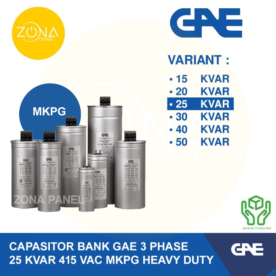 KAPASITOR CAPASITOR BANK GAE MKPG 3 PHASE 25 KVAR 25KVAR 415V