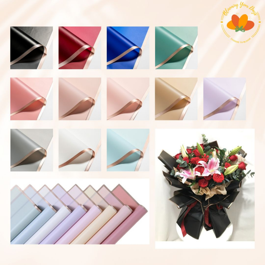 

(5 LEMBAR) Flower Wrapping Paper Varian List Gold Premium Florist Kertas Buket Bunga Korea Cellophane List Gold Premium Quality