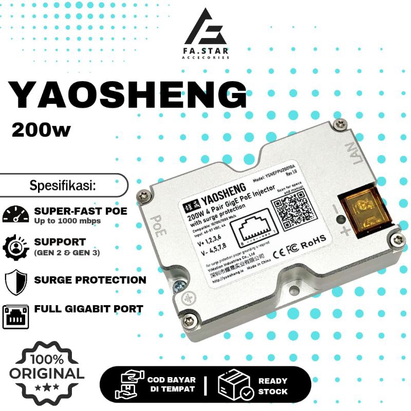 YAOSHENG 200W PoE Injector for Starlink Gen 3/V3