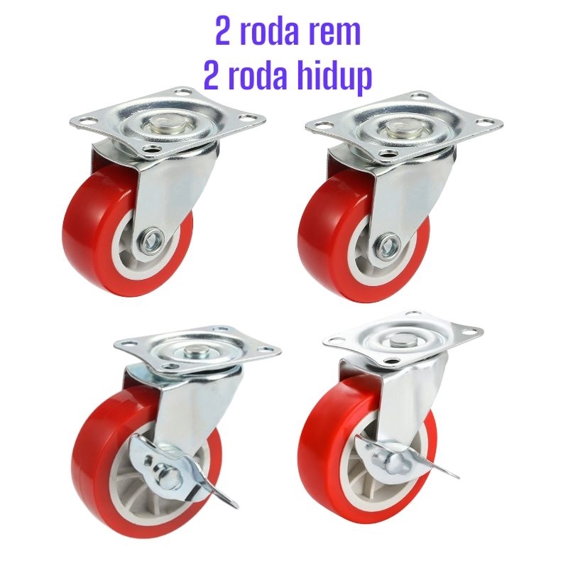 roda castrol troly 4 pcs 2 rem +2 hidup 2 inchi roda etalase