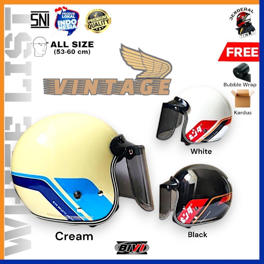 Helm Bogo Retro Vintage Model Honda Half Face BIVI Retro SNI Half Face Jenderal Helm