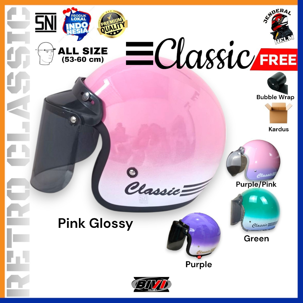 Helm Bogo Retro Classic Gradasi Warna + Kaca BIVI Bogo Retro Hijab Classic Jenderal Helm