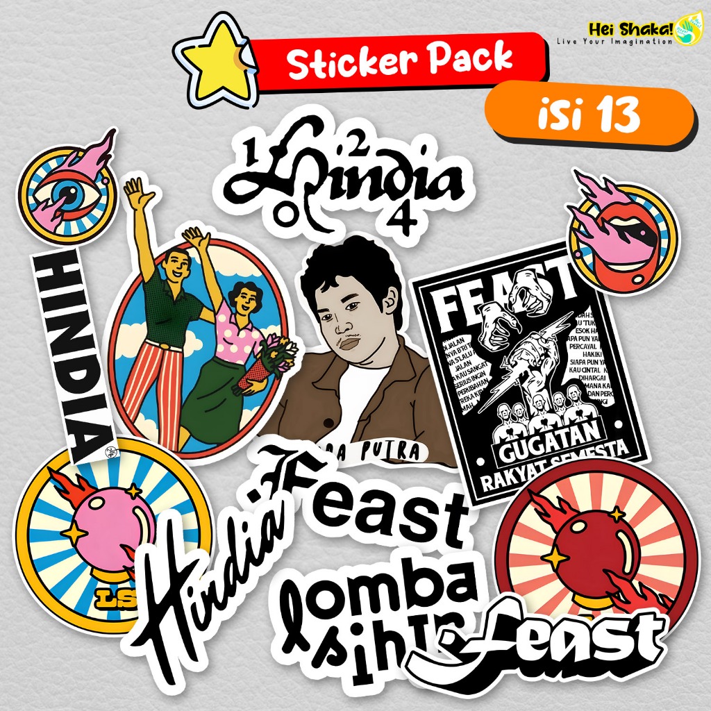 

Stiker Pack Hindia Feast Lomba Sihir isi 13 pcs Paket Stiker Musik Band Indie Bahan Vinyl Anti Air