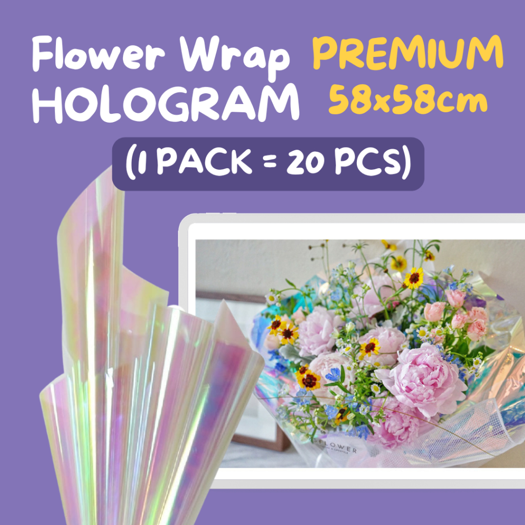 

(20 LEMBAR) Kertas Bunga Hologram 58 x 58cm Waterproof Flower Wrapping Paper Paper Kertas Hologram Transparent Bening Buket Bunga Korean