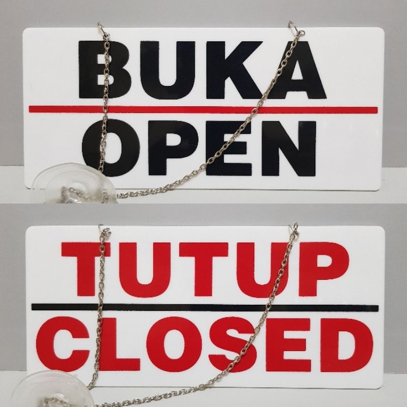 

Akrilik signboard papan tanda BUKA-TUTUP tulisan bolak-balik