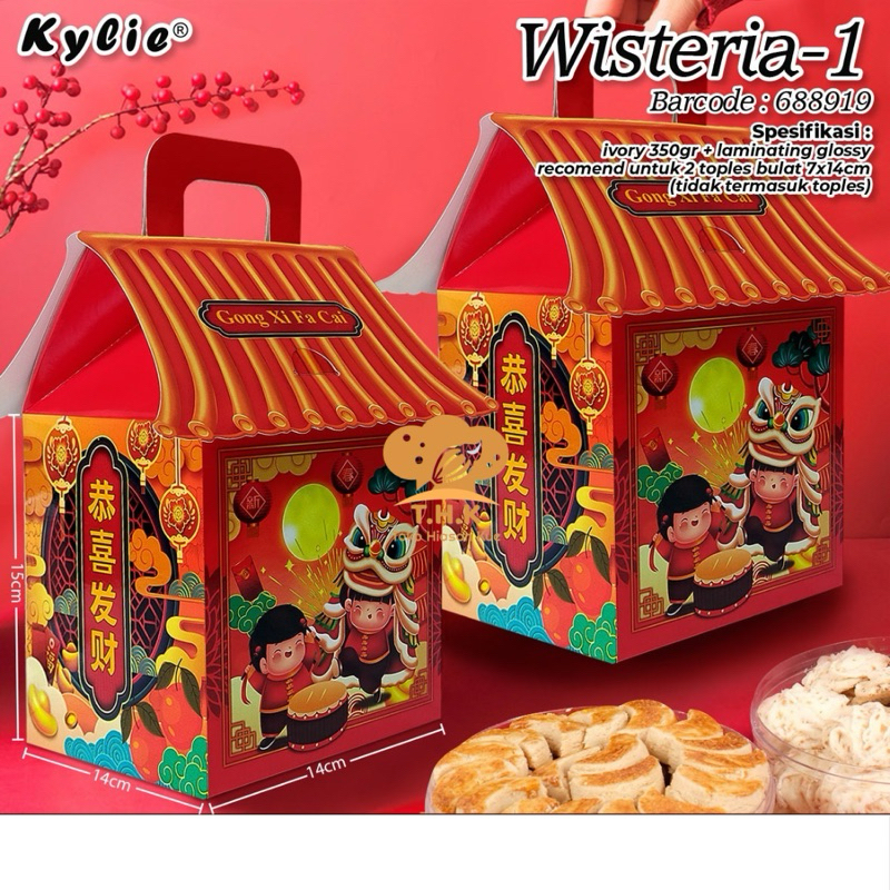 WISTERIA 1 - (1pcs) Box Kue Kotak Hampers Toples Imlek toples bulat 500gr isi 2