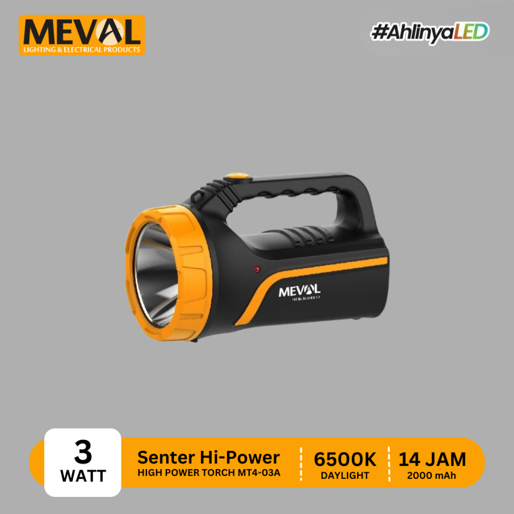 MEVAL Senter LED Flashlight 3 Watt Hi-Power - Putih