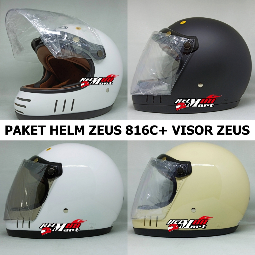 PAKET HELM ZEUS CAKIL VISOR ZS816C + Visor Retro Zeus ZS-816 ZS816C 816 Cafe Racer Helm Full Face