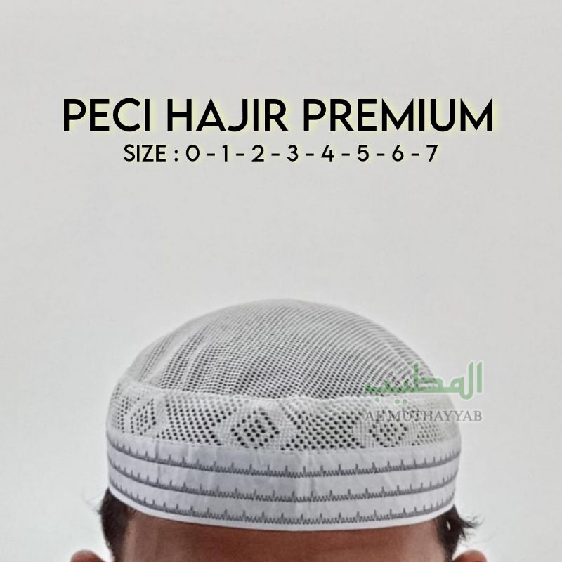 AL MUTHAYYAB - Peci Hajir Premium Benang Bordir Warna Perak Size Lengkap Kopiyah Hajir Marawis Kopia