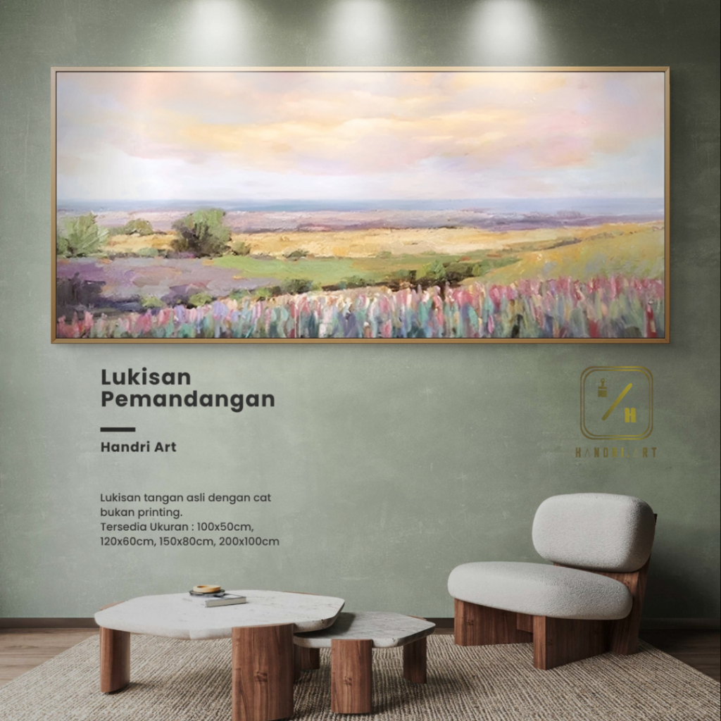 Lukisan Pemandangan Abstrak Mewah Minimalis Realis full Texture Soft Colour | lukisan Abstrak mewah 