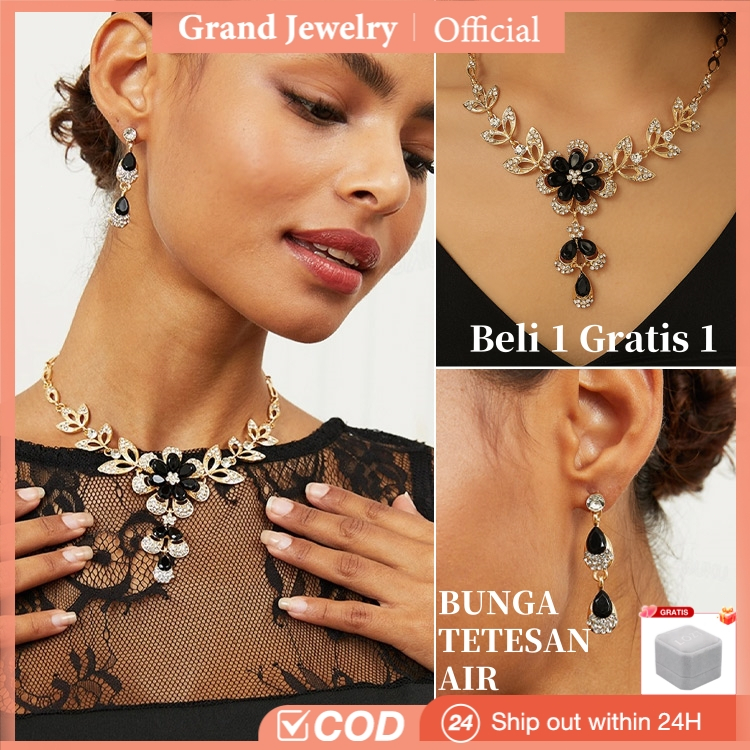 Beli 1 Gratis 1  Set Perhiasan Titanium Wanita Mewah Kalung Ruby Set Anting Mewah Sertifikasi GRA 10