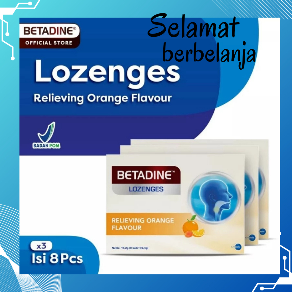 

Betadine Lozenges Throat Lozenges 1 Strip ( 8 Tablet Hisap) Permen Pelega Tenggorokan wangi menyegarkan