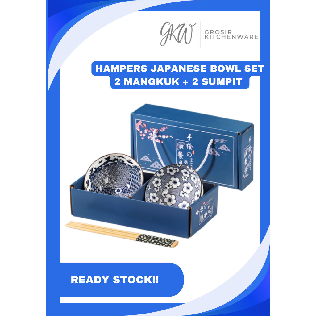 GK Hampers Japanese Bowl Set 2 Mangkuk + 2 Sumpit Japanese Bowl Set Mangkuku Sumpit Set