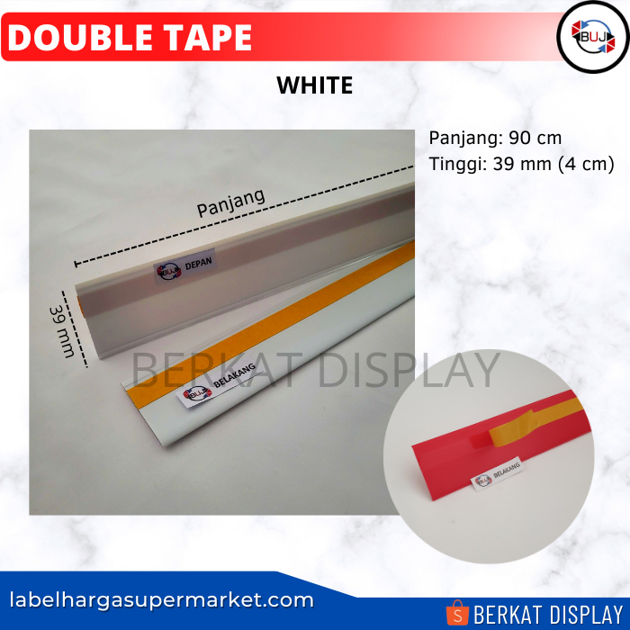 

100 PCS - LABEL HARGA/PRICE TAG/DATA STRIP DOUBLE TAPE - 90 CM WHITE