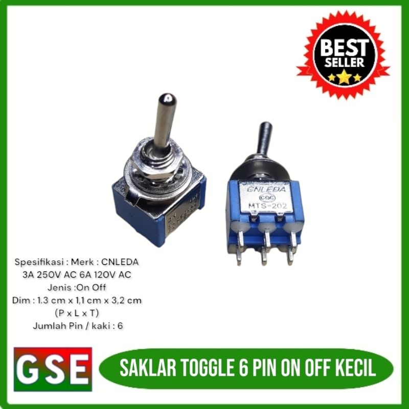 Saklar Toggle 6 pin on off CNLEDA/Switch Toggle 6 pin on off kecil/Toggle 6 pin on off