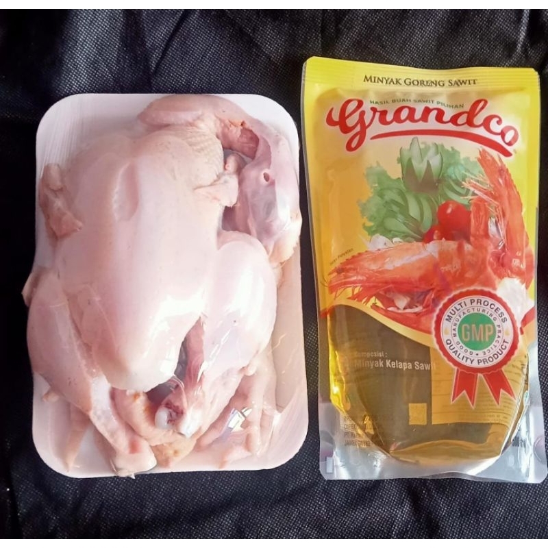 

Ayam Potong Negeri 1 ekor 0,65 - 0.8 kg (frozen). Bonus minyak goreng 500 ml (grandco/vipco/rosebrand)