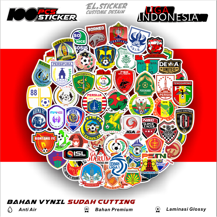 

Stiker Pack Bola Liga Indo Vinyl Waterproof untuk Sticker Buku Journal Casing HP Laptop Tumbler