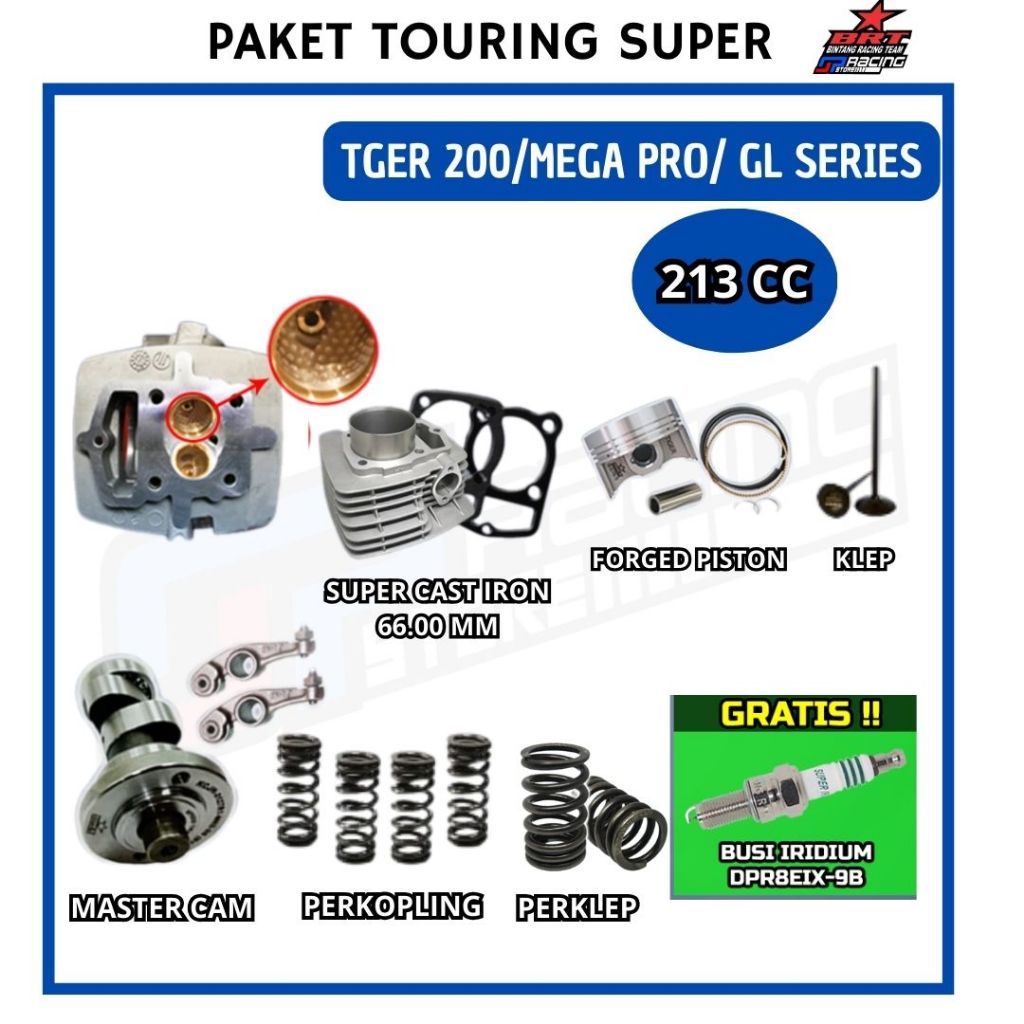 Paket Bore Up Tiger 200/Mega Pro Primus/GL-Head-Blok Piston-Cam-Per Kopling-BRT Paket Touring 3