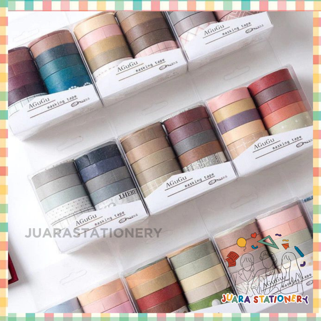 

10 Roll Washi Tape Masking Tape Aesthetic Dekorasi Jurnal / 10 Selotip Warna Warni (1668)