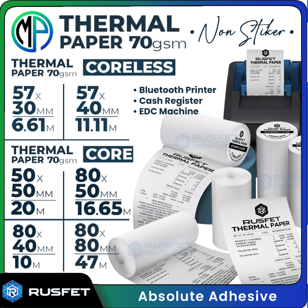 

Kertas Label Termal Rusfet / Paper Label Printer Bluetooth Struk Kasir Thermal Paper Core Harga Ecer