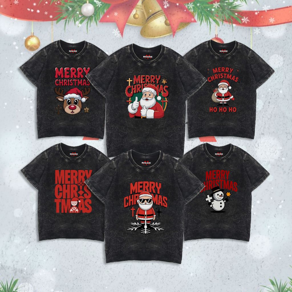 METALKIDS Kaos Anak Christmas Tshirt Washed Unisex kaos Natal 21-41