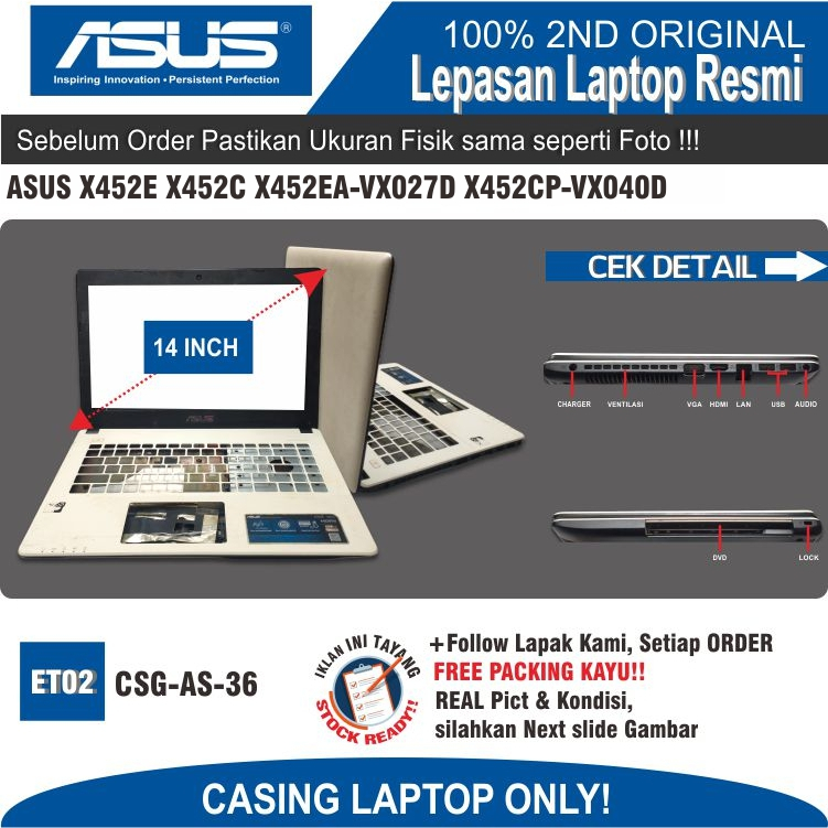 ET02 CSG-AS-36 CASE CASING LAPTOP ASUS X452E X452C X452EA-VX027D X452CP-VX040D FULLSET