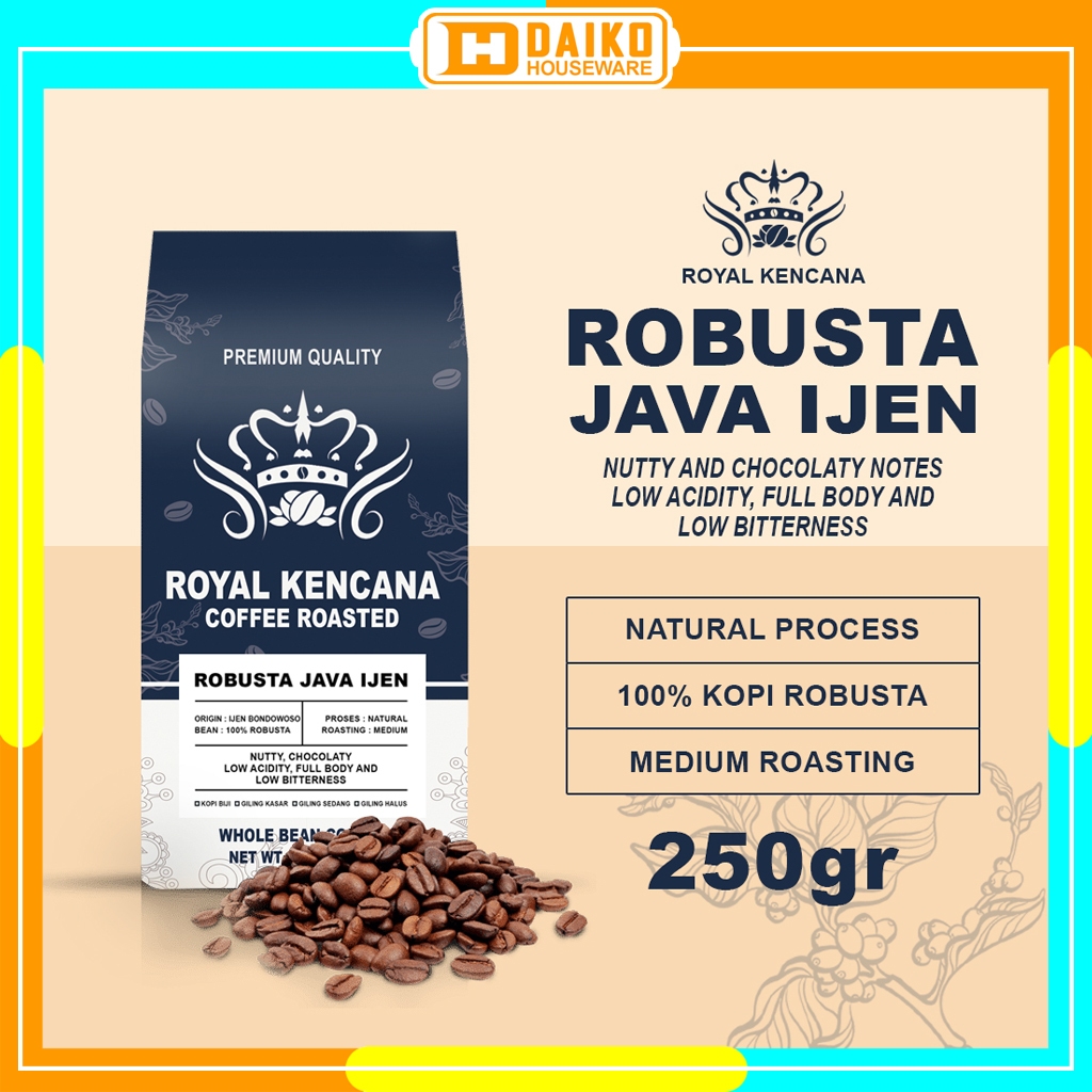 

Royal Kencana Robusta Java Ijen Premium Quality Coffee Roasted 250gr - Whole Bean Medium Roast Specialty Coffee