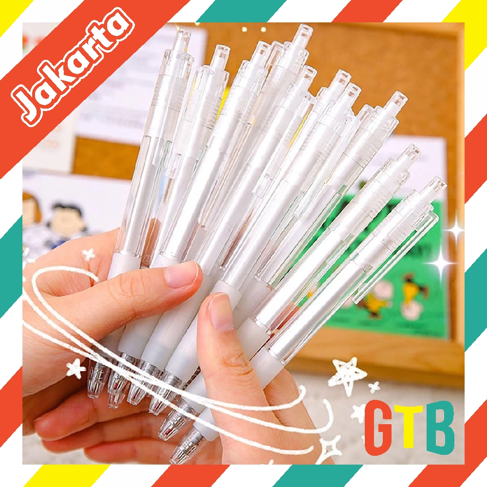 

❤️GTB❤️ Pulpen Sederhana Style Transparan 0.5mm Black Ink Signature Gel Pen Best Stationary S141