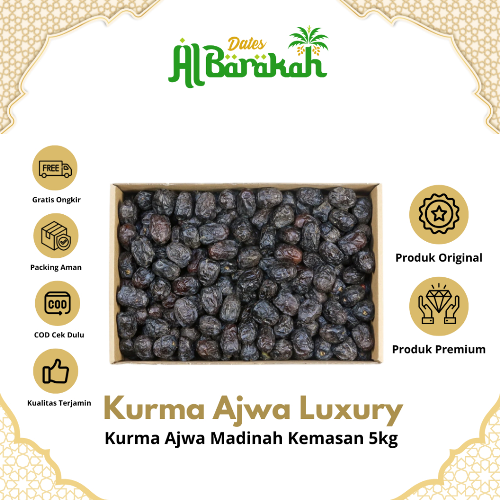 

Kurma Nabi Ajwa Madinah 5kg Original Asli 100% Isi Banyak Rasa Enak dan Lembut