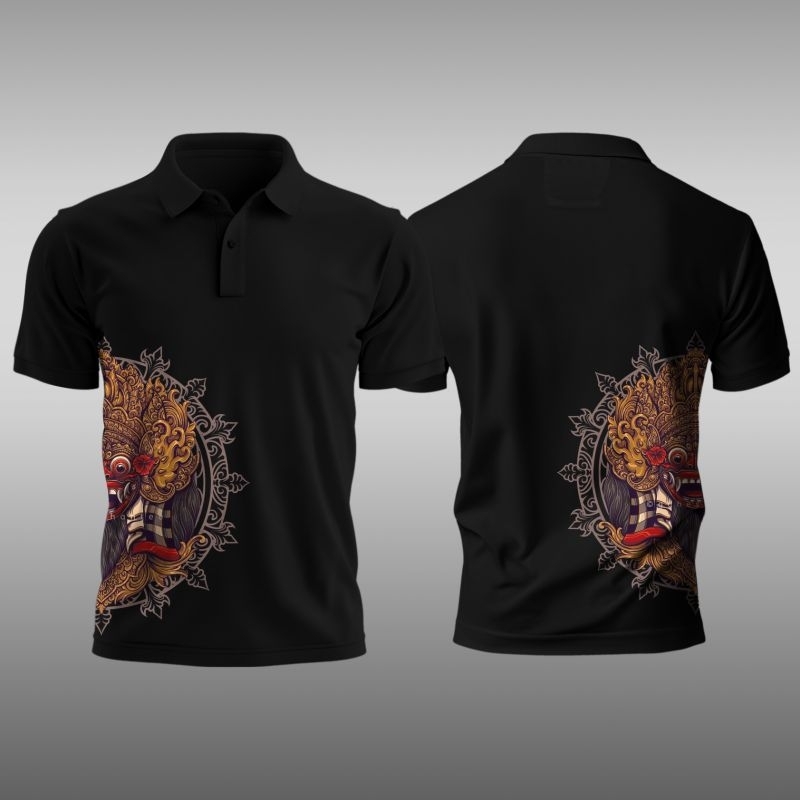 KAOS COWO BASIC POLOS POLO KERAH KANCING MOTIF DTF PRINT GAMBAR BARONG BATIK DEPAN BELAKANG SAMPING 