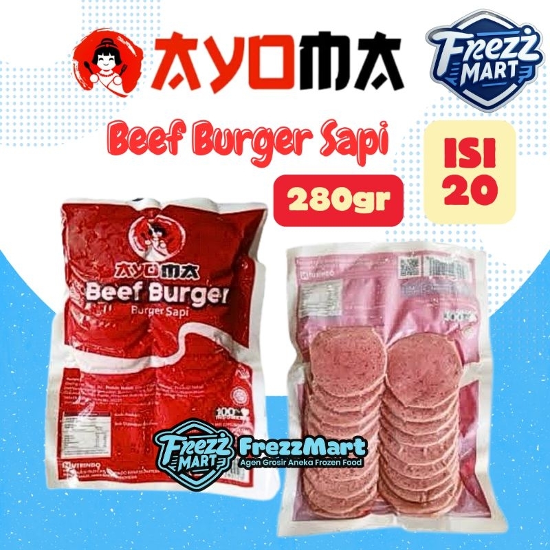 

Ayoma Daging Beef Burger Sapi Mini 20 Pcs 280gr & Besar 10 Pcs 250gr