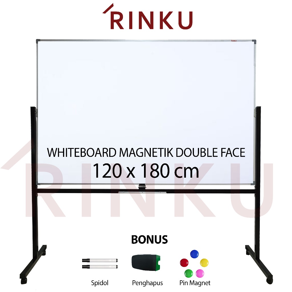 

Papan Tulis Whiteboard Standing Magnetik Double Face Rinku 120x180 cm