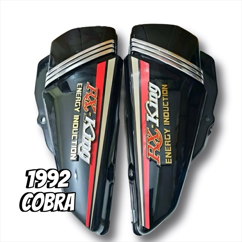 Cover Bok Dop Aki Tepong RX King 1992 Cobra Set Emblem Stiker Merah | Hitam List