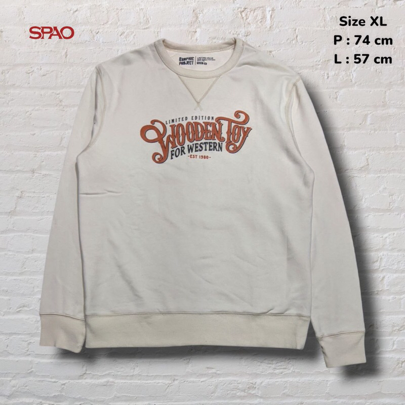 Sweater Crewneck Spao Graphic Project Cream Original Second Preloved #RJ52