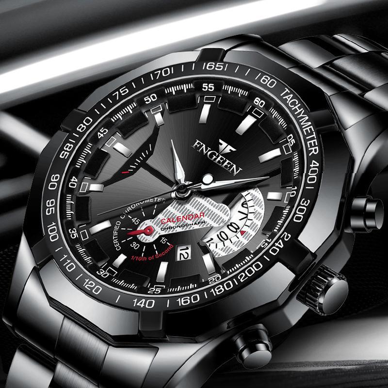 [FREE BOX+BATERAI] Jam Tangan Pria Asli FNGEEN 100% Original Tahan Air Luxury Stainless Steel Sport 