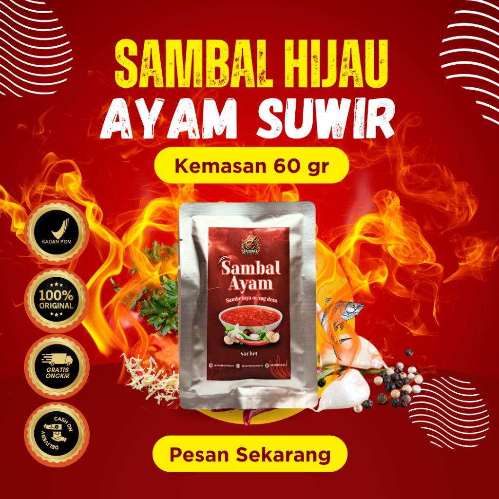 

Sambel Ndeso - Sambal Ayam Suwir Hijau kemasan Sachet Asli bahan dari Ndeso