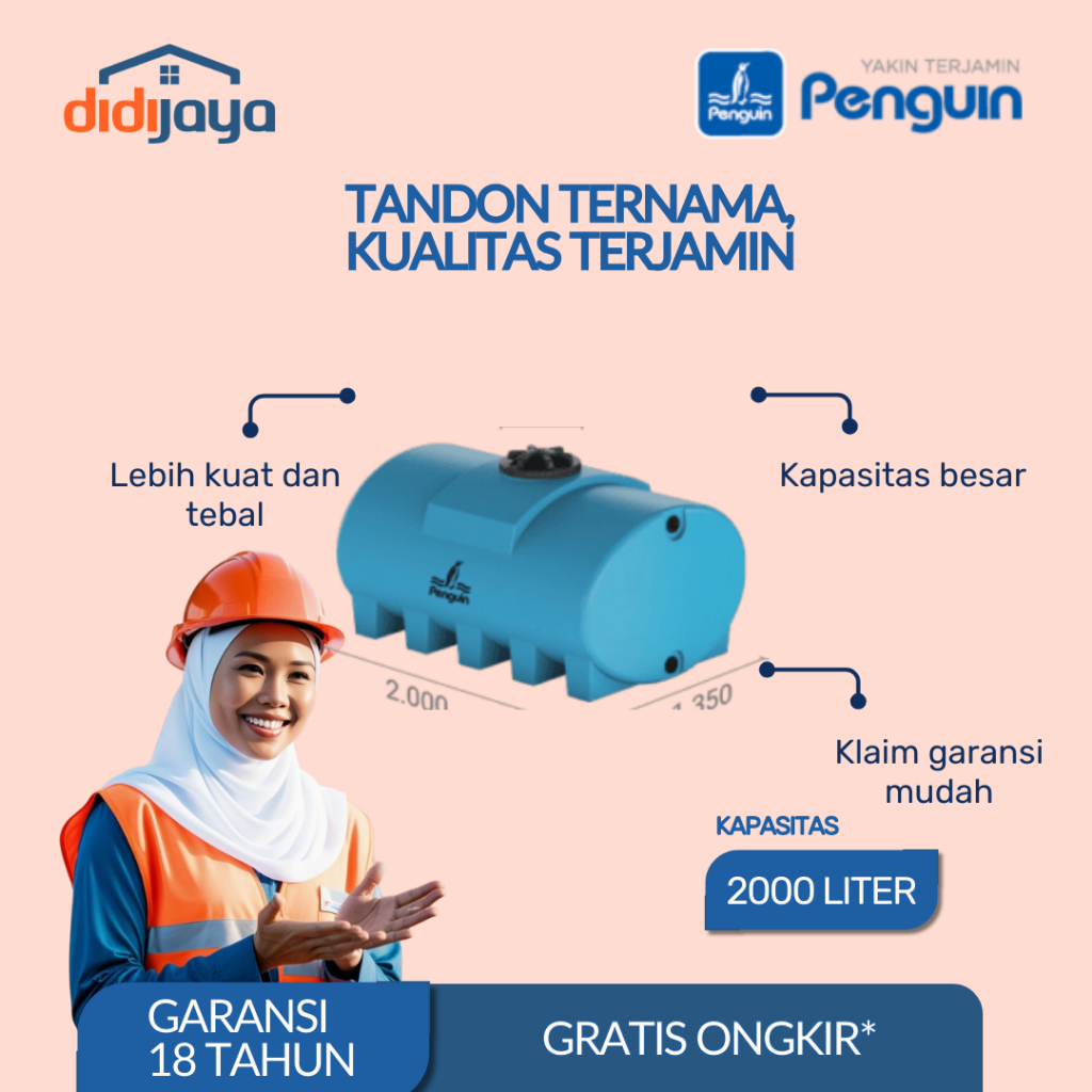 Tandon Air Horizontal Penguin TH 200 2000 Liter | Toren Air | Tangki Air Horizontal Penguin