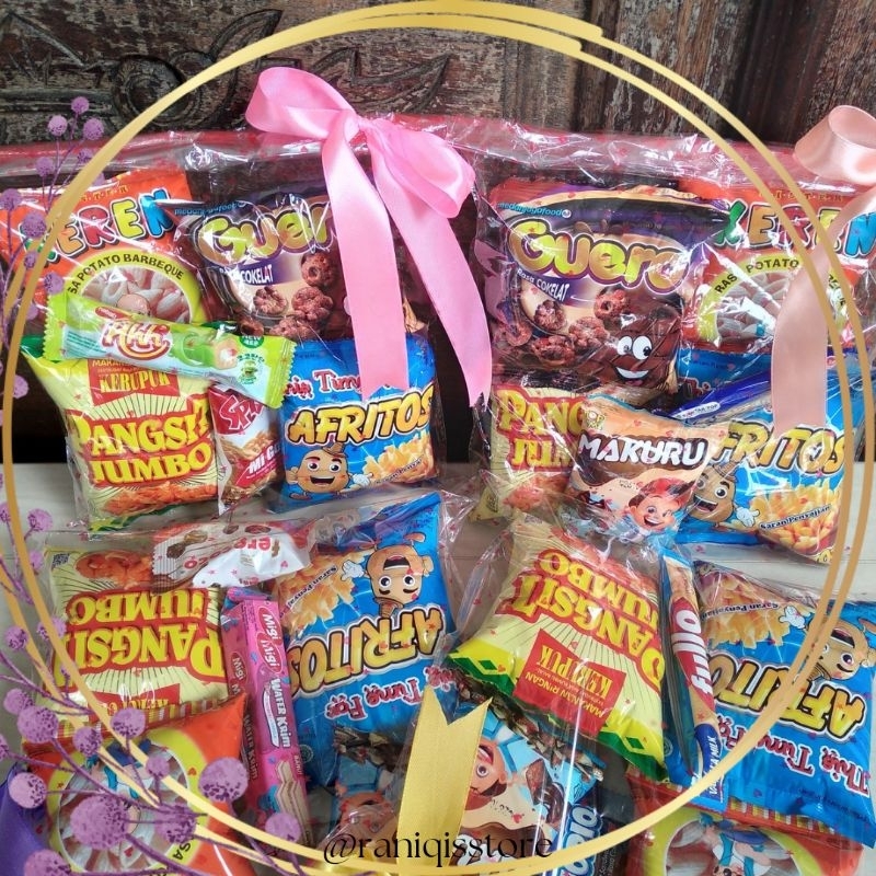 

Raniqisstore - (Ready Stock) (Tanpa Minimal Order) Paket Mini Gift Snack Hampers Murah Birthday/ Jumat Berkah/ Eid Mubarok