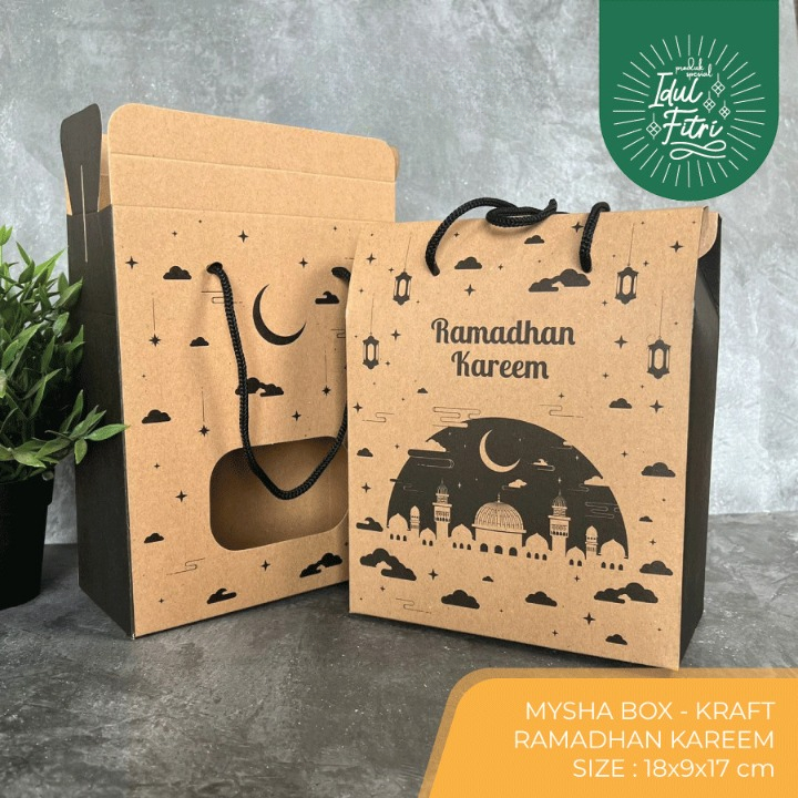 

10 Pcs Paperbag Spesial Edisi Eid Mubarak Packaging Hampers Lebaran Bahan Kraft Ukuran 18x9x17 cm