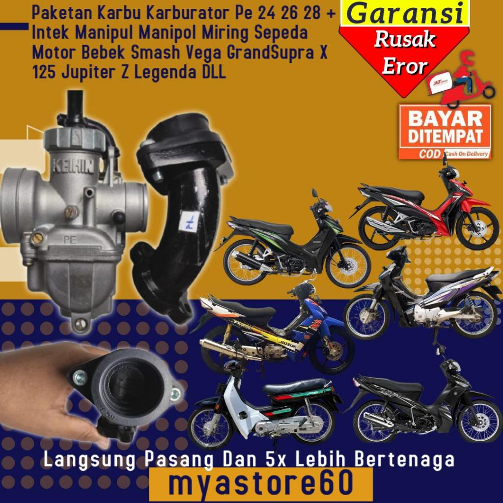 Paketan Karbu Karburator PE 24 26 28 PE 24 PE 26 PE 28 + Intek Manipul Manipol Miring Sepeda Motor B