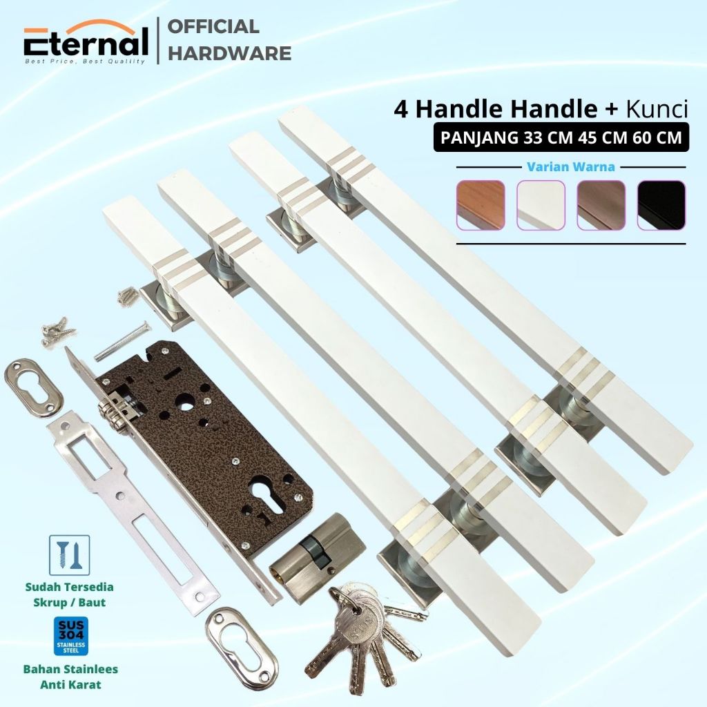 Handle Pintu Rumah Kupu Tarung Panjang 60 cm 45 33 Gagang Stainless Warna Putih Hitam Natural Maroon